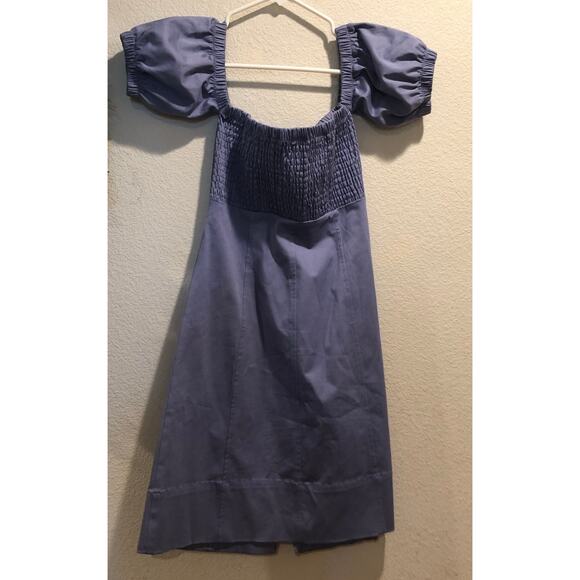 Sfizio Blue Smocked Off The Shoulder Back Zip Mini Dress Size 2 - Picture 1 of 7